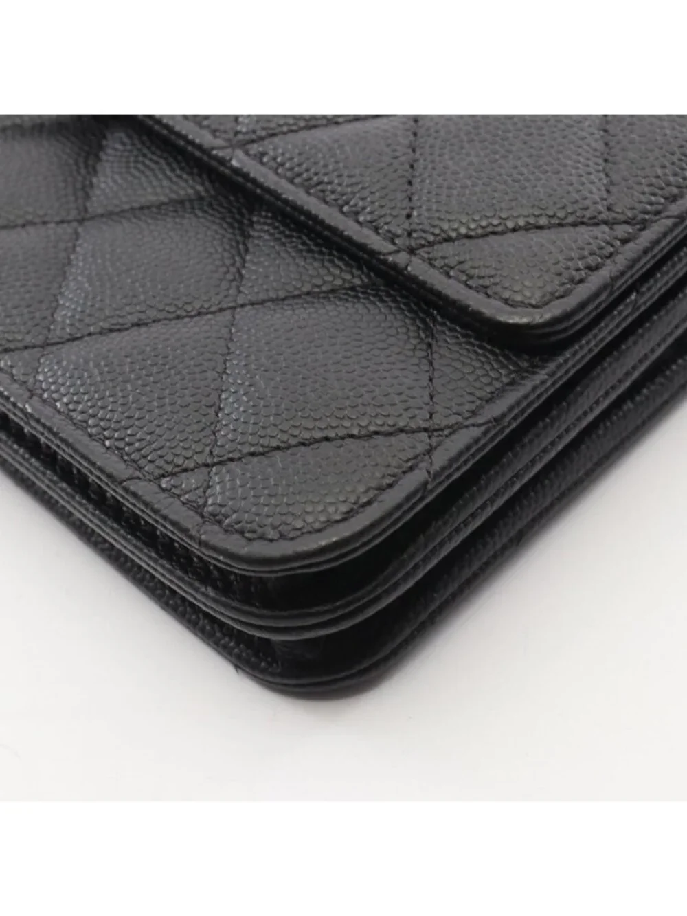 Chanel Shoulder Bag Quilted Black Caviar Leather Chain Wallet